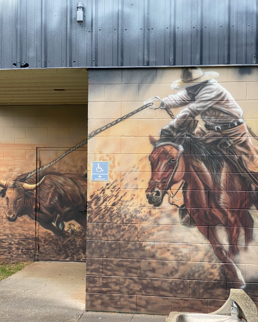 Roping action mural scene